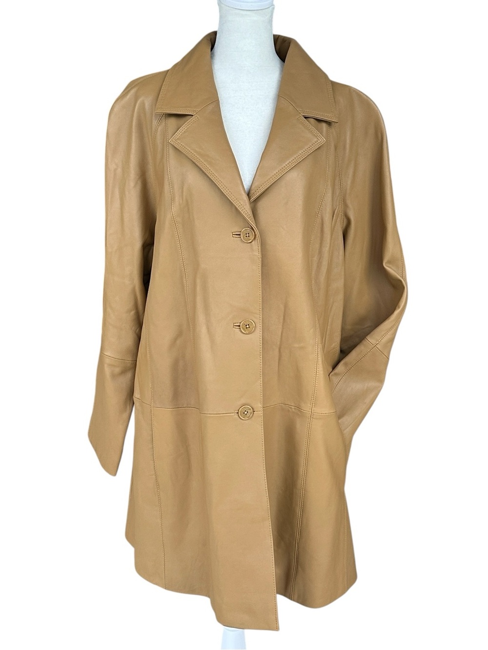 Centigrade Women's Buttery Leather Camel Tan Car Coat Pink Rose Floral Lining 1X